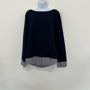 J.Crew Mercantile Navy Gingham Check Shirttail Hem Top